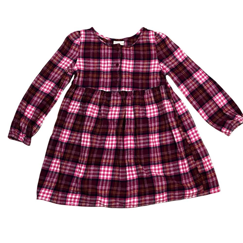 Jumping Beans Baby Girl Pink Button Front Plaid Flannel Dress Sz 3T Long Sleeve‎